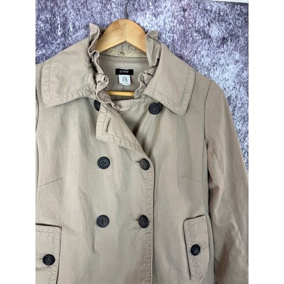 J. Crew Jacket Womens Sz 4 Khaki Pea Coat Double Breasted Cotton Stretch Preppy - Picture 2 of 12
